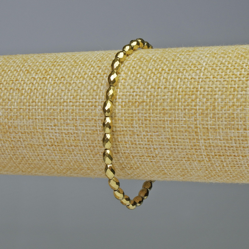 Hematite Faceted Oval Bracelet Gold Colour, Diameter 4x6mm+-, Length 18cm+- Stretch