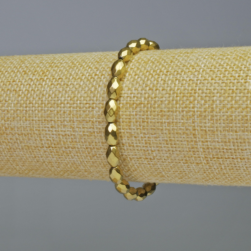Hematite Faceted Oval Bracelet Gold Colour, Diameter 5x8mm+-, Length 18cm+- Stretch