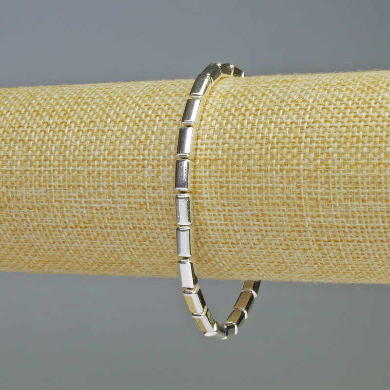 Hematite Bracelet, rectangle, silver colour, 8x4mm+/-, length 18cm+/- stretch