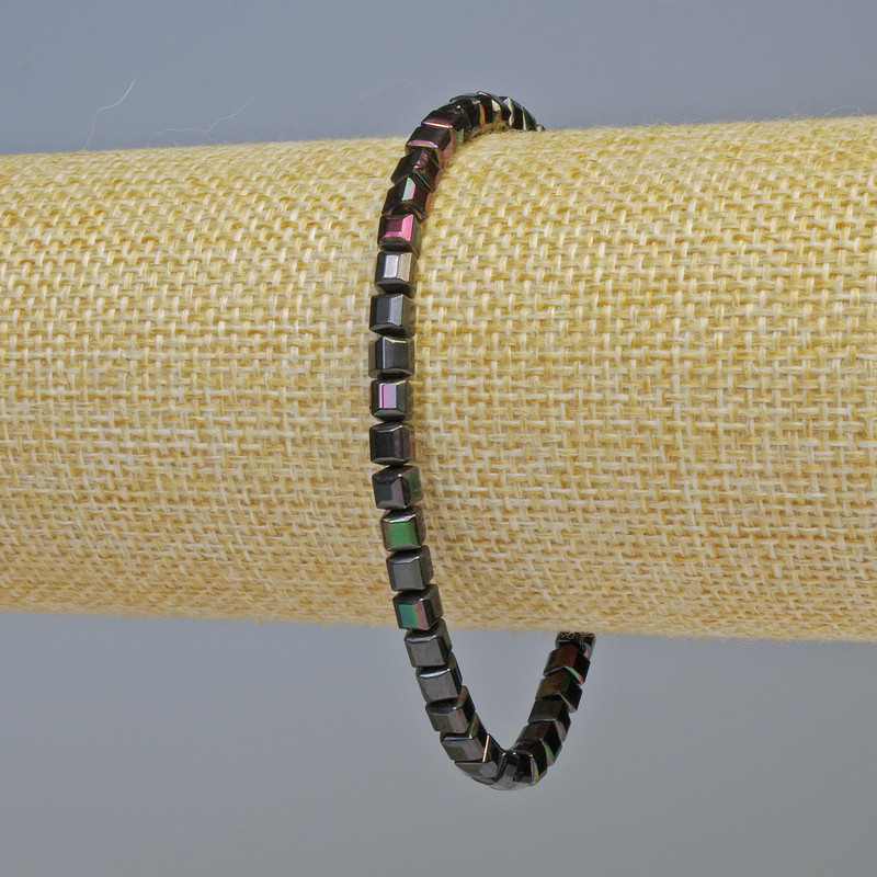 Hematite Bracelet Cubes Petrol Black Colour, Diameter 4x4mm+-, Length 18cm+- Stretch
