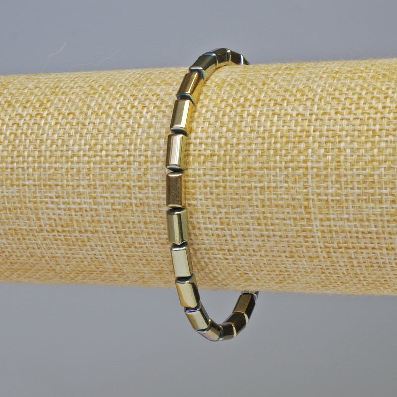 Hematite Bracelet Rounded Rectangle Chameleon Gold Colour, Diameter 8x4mm+-, Length 18cm+- Stretch