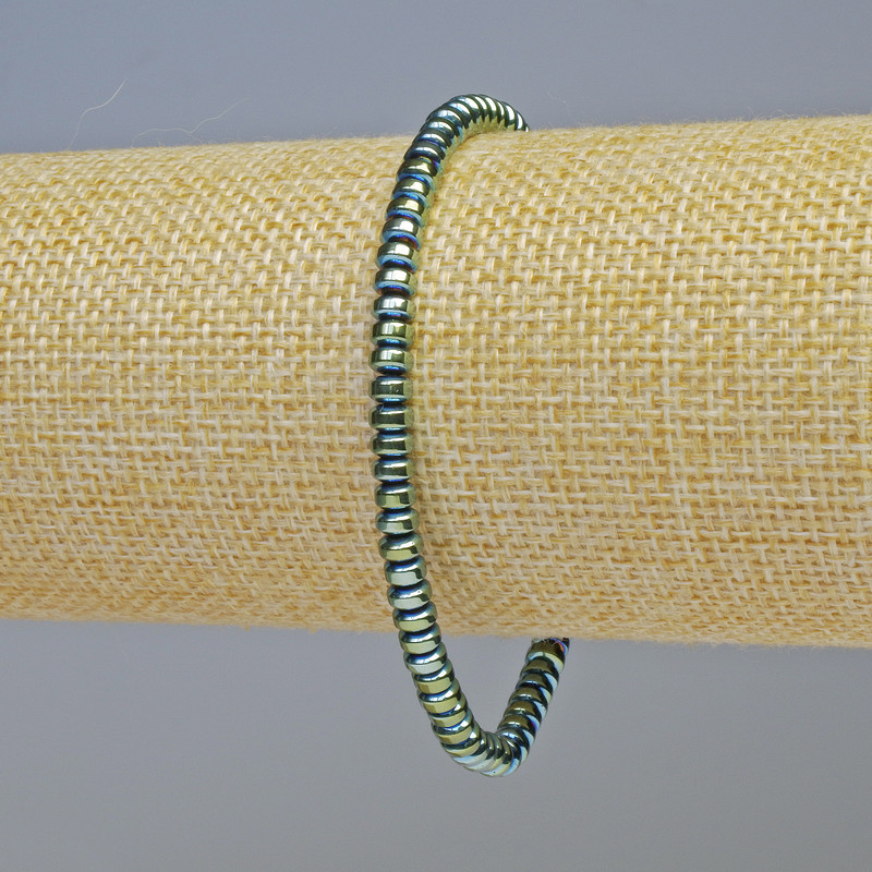 Hematite Bracelet Rondelles, Green Chameleon Colour, Diameter 4x2mm+-, Length 18cm+- Stretch