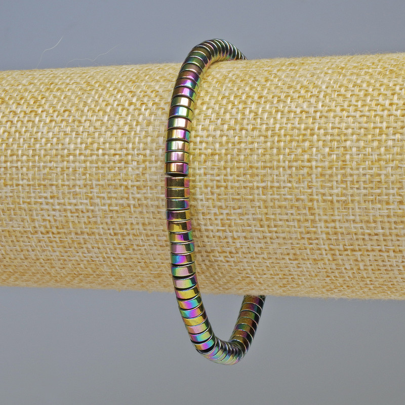 Hematite Bracelet Rondelles Colour Rainbow Chameleon, diameter 5x2mm+-, length 18cm+- stretch