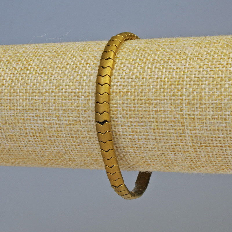Hematite Snake Zigzag Wave Bracelet, Matte Gold Colour, 5x4x3mm+- Diameter, 18cm+- Length, Stretch
