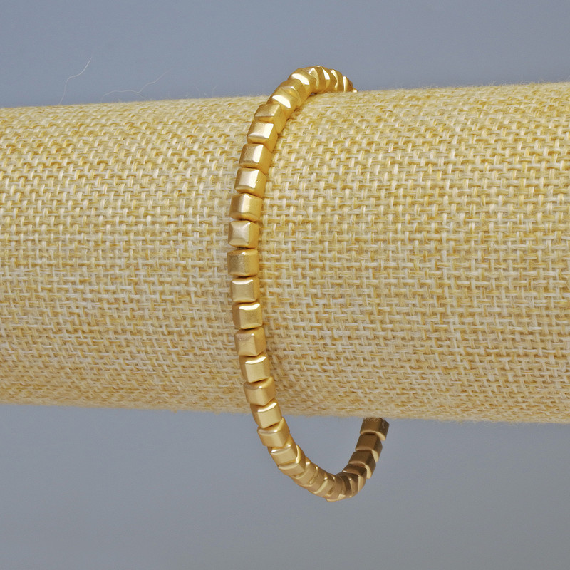 Hematite Cube Bracelet, Matte Gold Colour, 4x4mm+- Diameter, 18cm+- Length, Stretch