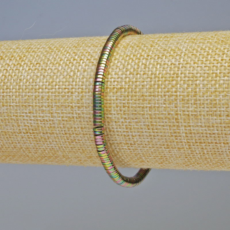 Hematite Rondelle Bracelet, Multicolour Rainbow, 4x1mm+- Diameter, 18cm+- Length, Stretch