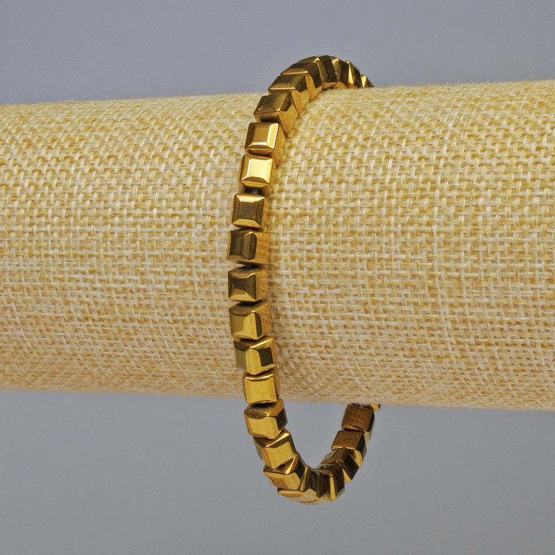 Hematite Cube Bracelet, Dark Gold Colour, 6x6mm+- Diameter, 18cm+- Length, Stretch
