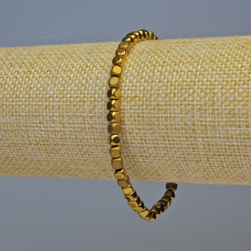 Hematite Cube Bracelet, Dark Gold Colour, Matte & Glossy, 4x4mm+- Diameter, 18cm+- Length, Stretch