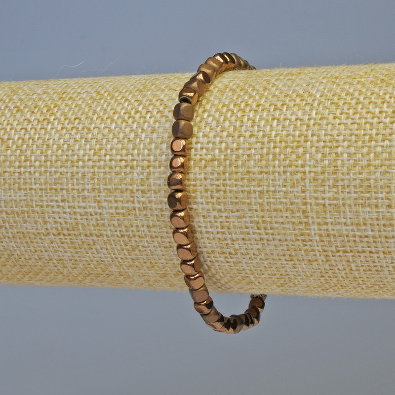 Hematite Cube Bracelet, Copper Colour, Matte & Glossy, 4x4mm+- Diameter, 18cm+- Length, Stretch