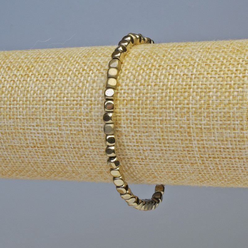 Hematite Cube Bracelet, Bronze Colour, Matte & Glossy, 4x4mm+- Diameter, 18cm+- Length, Stretch