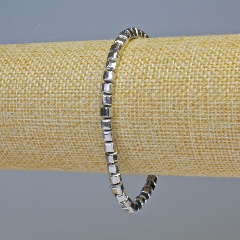 Hematite Bracelet, Rounded Cube, Silver Colour, Diameter 4x4mm+-, Length 18cm+- Stretch