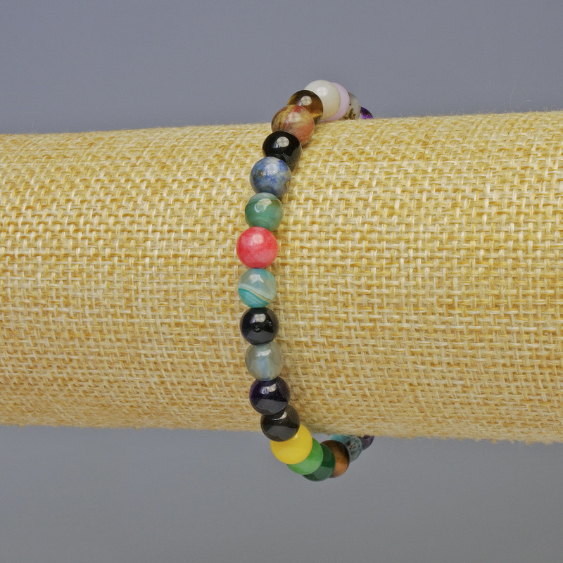 Assorted Bracelet Smooth and Faceted Bead, Diameter 6mm+-, Length 18cm+- Stretch