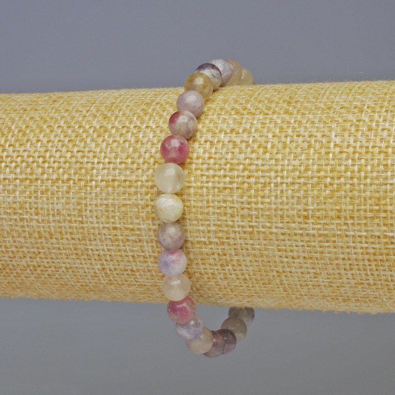 Pink Tourmaline Bracelet Smooth Round Bead, Diameter 6mm(+/-), Length 18cm+/- Stretch