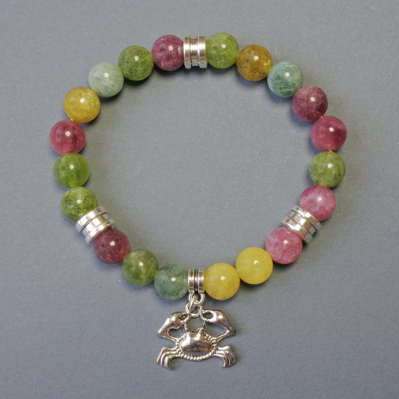 Tourmaline Bracelet natural stone smooth bead, diameter 8.5mm+- with metal inserts, length 18cm+- stretch