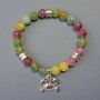 Tourmaline Bracelet natural stone smooth bead, diameter 8.5mm+- with metal inserts, length 18cm+- stretch