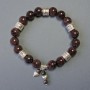 Garnet Bracelet natural stone smooth bead, diameter 10mm+- with metal inserts, length 18cm+- stretch