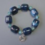 Bracelet Agate Blue natural stone bar, diameter 19x15mm+- Apatite smooth round bead, diameter 8mm+- with metal spacers, length 18cm+- stretch