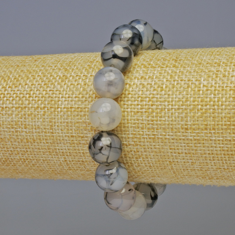 Dragon Vein Agate Bracelet, smooth ball, diameter 12mm+-, length 18cm+- stretch