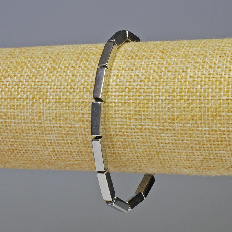 Hematite Bracelet, rectangle, silver colour, size 12x4mm±, length 18cm± stretch