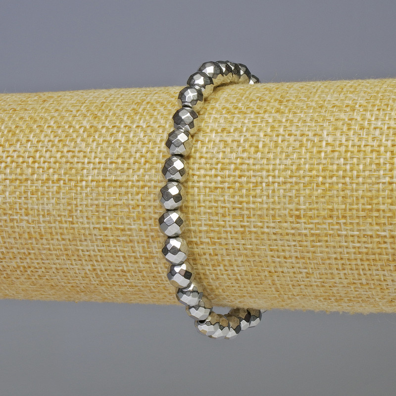 Hematite Bracelet, faceted round bead, silver colour, diameter 6mm±, length 18cm± stretch