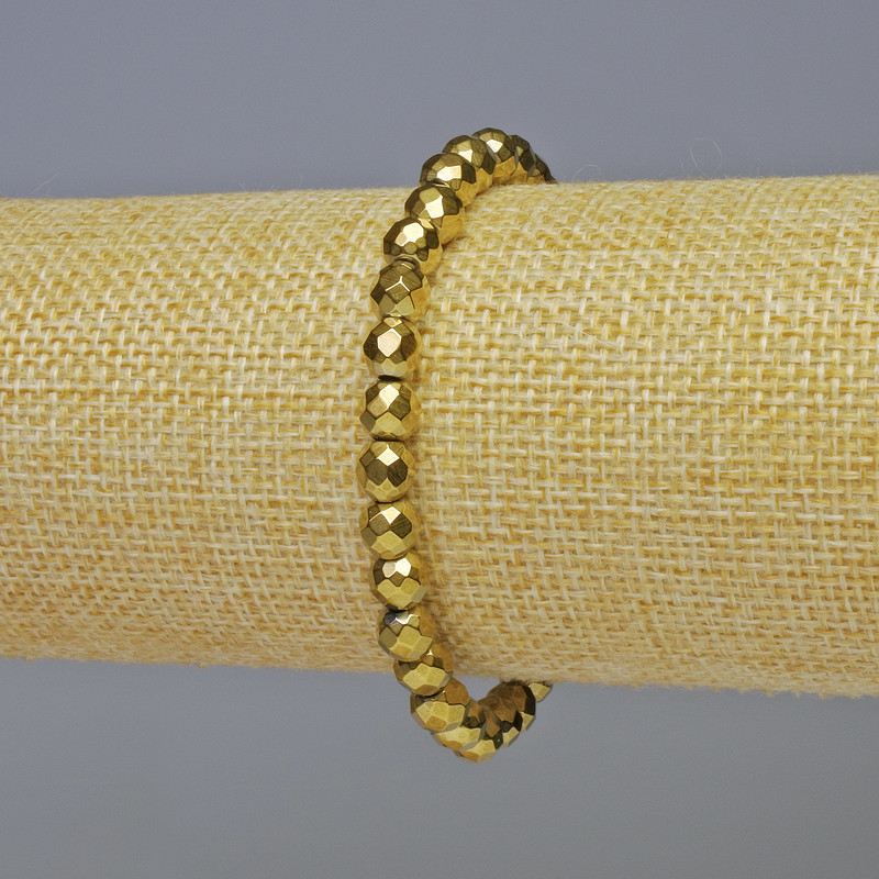Hematite Bracelet, faceted round bead, gold colour, diameter 6mm±, length 18cm± stretch