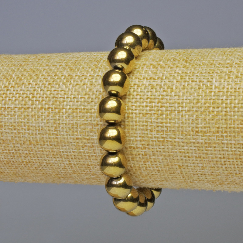 Hematite Bracelet, smooth round bead, gold colour, diameter 10mm±, length 18cm± stretch