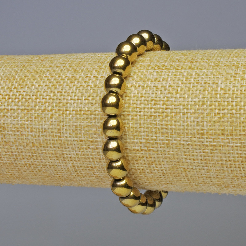 Hematite Bracelet, smooth round bead, gold colour, diameter 8mm±, length 18cm± stretch