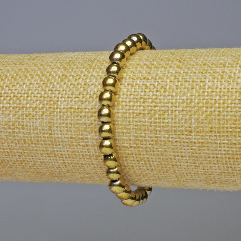 Hematite Bracelet, smooth round bead, gold colour, diameter 6mm±, length 18cm± stretch