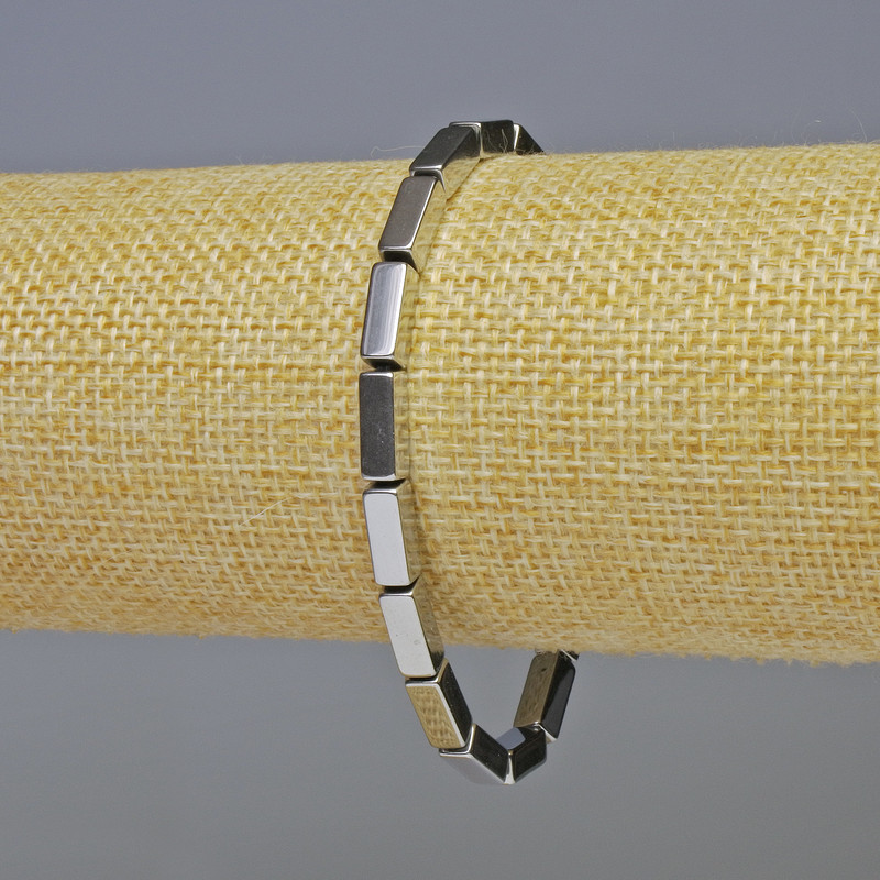 Bracelet Hematite rectangle silver colour, diameter 10x4mm+-+-, length 18cm+- stretch