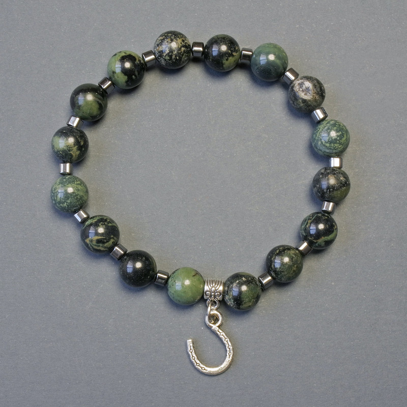 Ocean Jasper Bracelet, smooth round beads diameter 8mm+/-, hematite cube beads diameter 3x3mm+/-, length 18cm, stretch