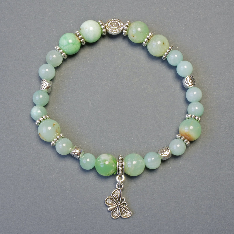 Chrysoprase Bracelet, smooth round beads diameter 9mm+/-, jadeite (imitation) beads diameter 6mm+, length 18cm, stretch