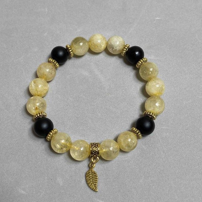 Citrine Bracelet, smooth round beads diameter 10mm+/-, shungite smooth round beads diameter 10mm+, length 18cm, stretch