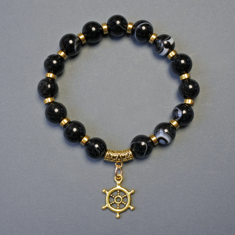 Agate Bracelet, smooth bead, diameter 10mm+/- Hematite disc, diameter 5x2mm+/-, length 18cm stretch