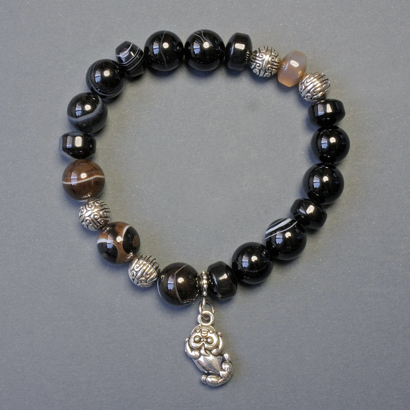 Eye Agate Smooth Bead 10mm+- & Rondelle 10x6mm+- Bracelet, Length 18cm Stretch