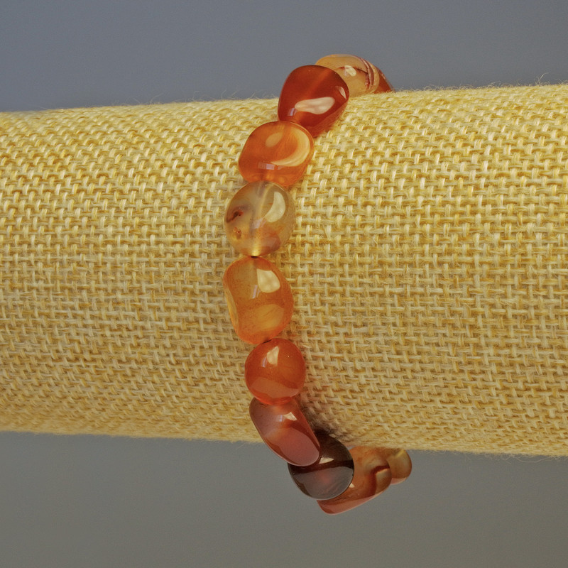 Carnelian Bracelet, tumbled beads diameter 10x8mm+/-, length 18cm, stretch