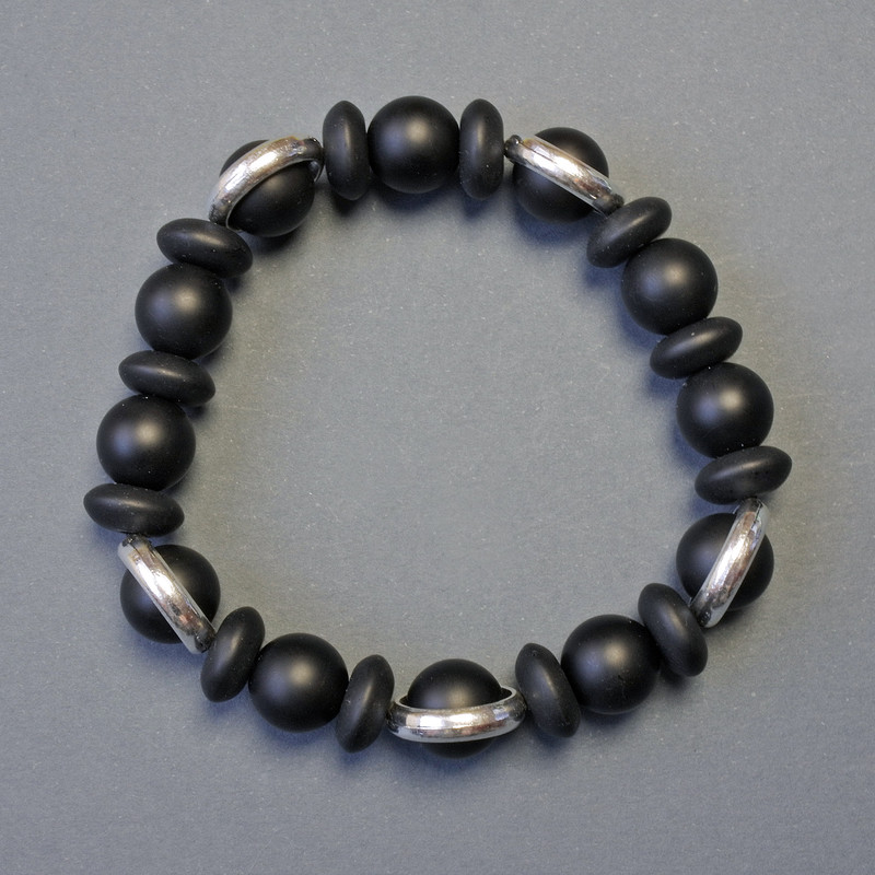 Shungite Bracelet, smooth round beads diameter 10mm+/-, rondelle beads diameter 10x4mm+/-, length 18cm, stretch