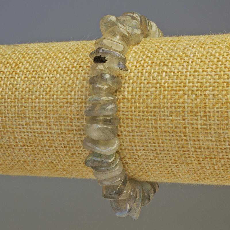 Labradorite Chip Bracelet, Natural Stone, Diameter 10-12x3mm+-, Length 18cm Stretch