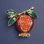 Pomegranate Brooch Red and Green Enamel with Rhinestones 41x43mm+