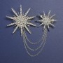 Double Star Brooch with Chain, Diameter 55mm+/-, Diameter 38mm+/-, and Rhinestones