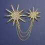 Double Star Brooch with Chain, Diameter 55mm+/-, Diameter 38mm+/-, and Rhinestones
