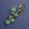 Brooch with Jade and Grey Rhinestones, "Silver" Coloured Metal 75x37mm+