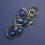 Brooch with Lapis Lazuli and Grey Rhinestones, Silver-Tone Metal, 75x37mm+