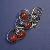 Carnelian Brooch with Grey Rhinestones, Silver-Tone Metal, 75x37mm+