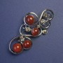 Carnelian Brooch with Grey Rhinestones, Silver-Tone Metal, 75x37mm+