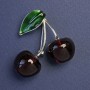 Brooch "Cherries", Green Enamel, Silver-Tone Metal, 35x39mm+