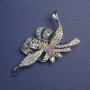 Accent Brooch with Iridescent Crystal and White Rhinestones, Silver-Tone Metal, 78x41mm+