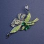Accent Brooch with Green Crystals and Rhinestones, Silver-Tone Metal, 78x41mm+