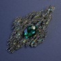 Accent Brooch-Pendant with Green Crystal and Rhinestones, 82x44mm+