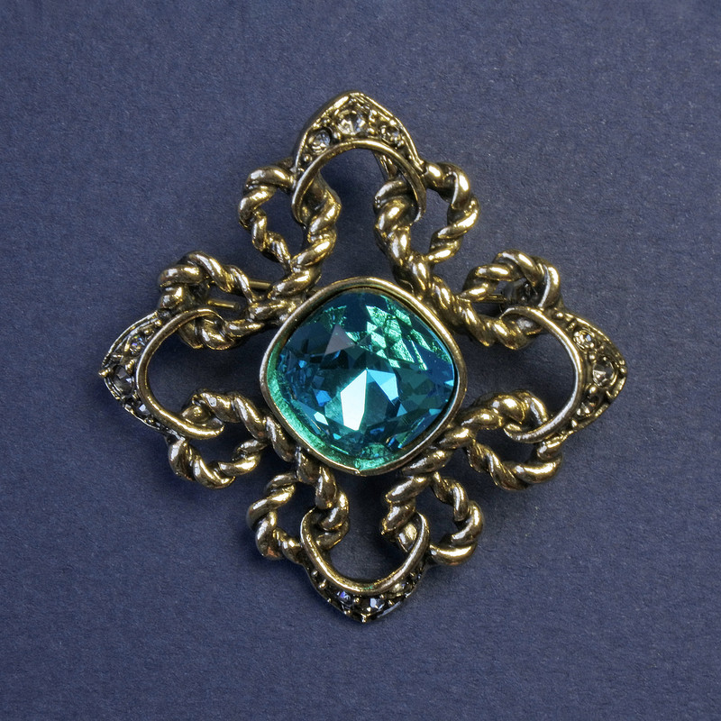 Accent Brooch-Pendant with Turquoise Crystal and Rhinestones 40mm +
