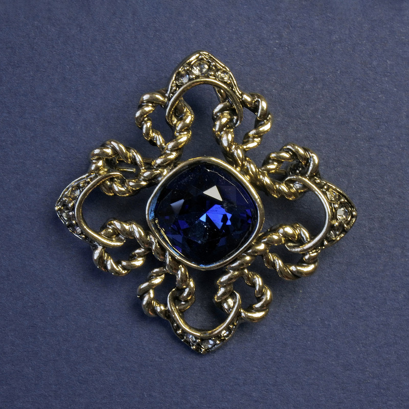 Accent Brooch-Pendant with Blue Crystal and Rhinestones, 40mm +